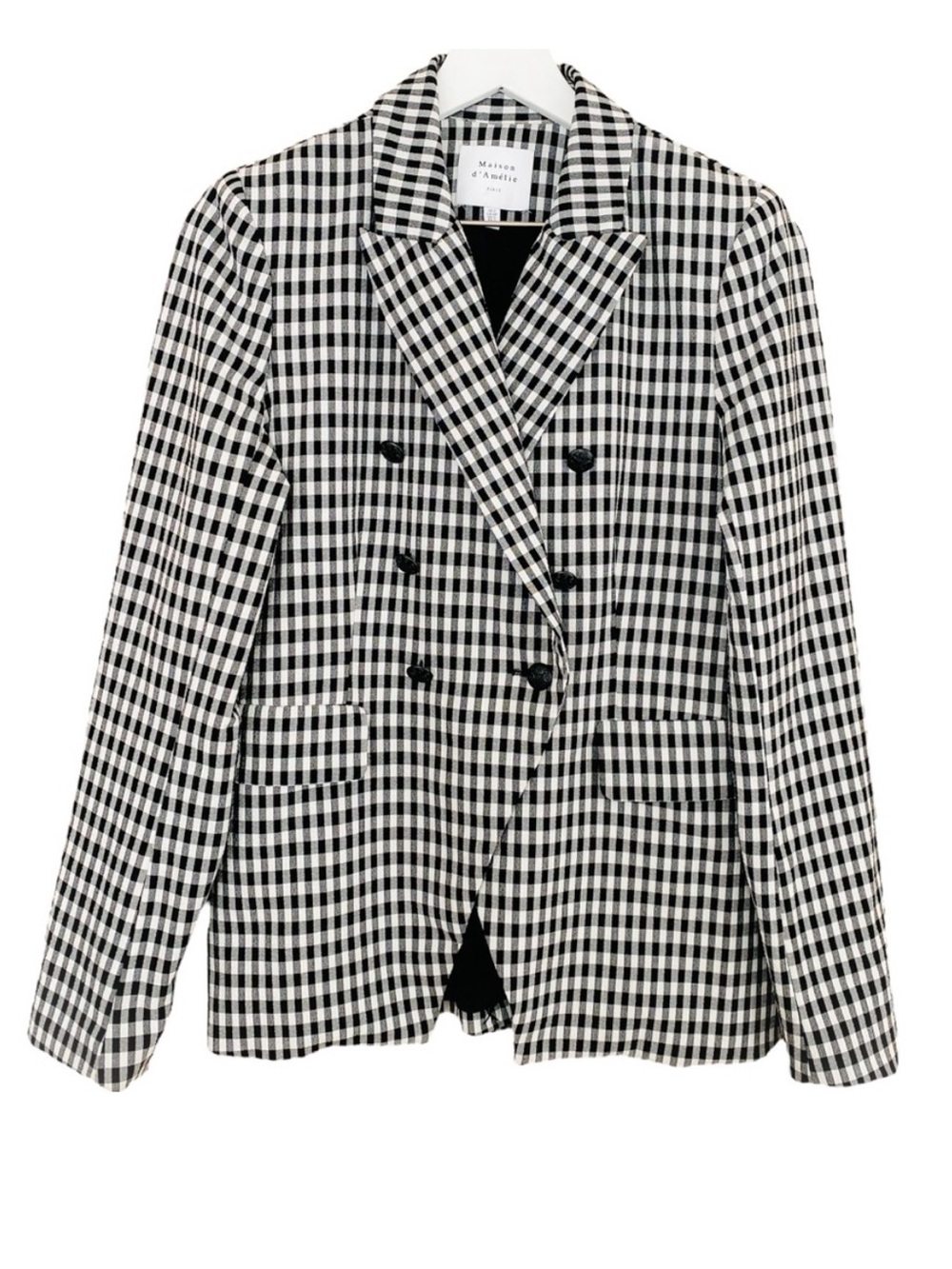 Maison D'Amelie Classic Double Breasted Black & White Gingham Seersucker Blazer